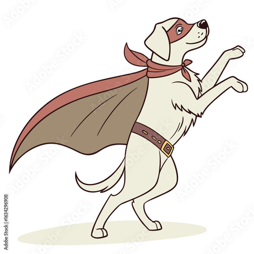 Cartoon Superhero Dog with Cape and Mask Ready to Save the Day