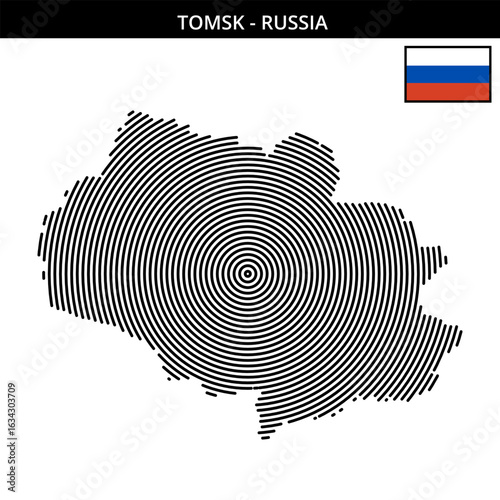 Tomsk Russia with its geographical map and flag