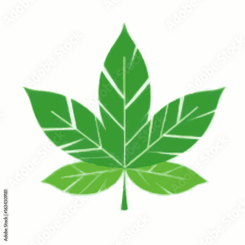 A vibrant green leaf, digitally illustrated with a watercolor effect, symbolizes nature, growth, and environmental consciousness with its fresh and organic aesthetic.