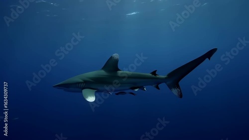 Wallpaper Mural A sleek grey shark swims in deep blue ocean water Torontodigital.ca