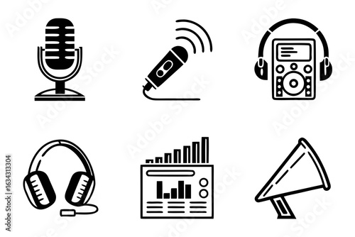 Vector art of set of podcasting icons isolated on white background for your project needs