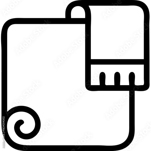 A towel for yoga with a leaf on it. The towel is hanging on a rack