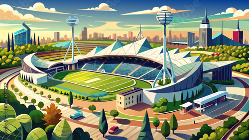 Large Outdoor Stadium with City Background