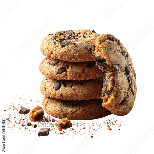 A stack of chocolate chip cookies isolated on transparent background