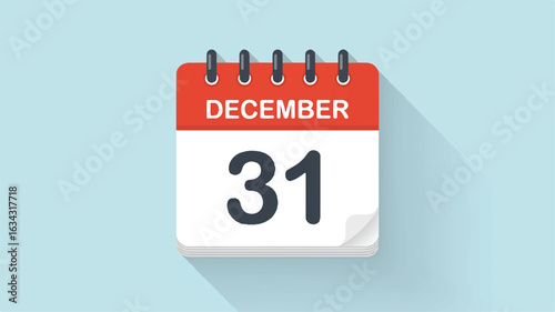 A flat design digital calendar 31 december icon on a light blue background