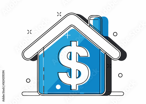 financial real estate house with dollar sign vector illustration, mortgage home investment, business property sales and loan symbol, residential finance and banking, housing market concept, money