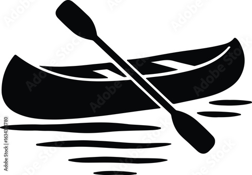 Silhouette canoe boat with paddle on water vector illustrator