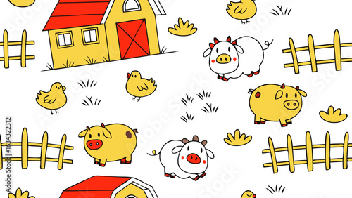 Cute Farm Animal Vectors – Cow, Sheep, Chicken, Goat, Pig in Flat Cartoon Style for Educational Kids Books, Apps, and Stickers