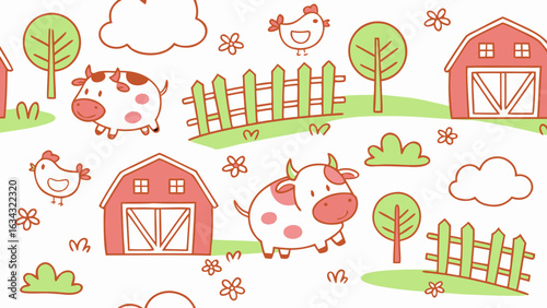Cute Farm Animal Vectors – Cow, Sheep, Chicken, Goat, Pig in Flat Cartoon Style for Educational Kids Books, Apps, and Stickers
