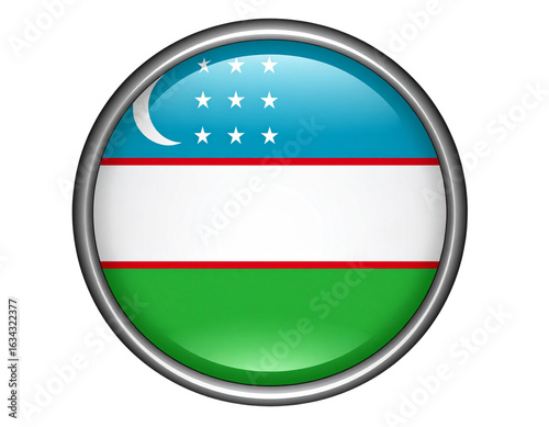 Free Download Glossy Round Uzbekistan Flag Button, Front View, Isolated on Transparent Background - GFXLoad