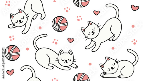 Seamless cute cat pattern vector featuring playful kitten faces and paws, perfect for kids' fabrics, gift wraps, wallpapers, and pet-themed designs.