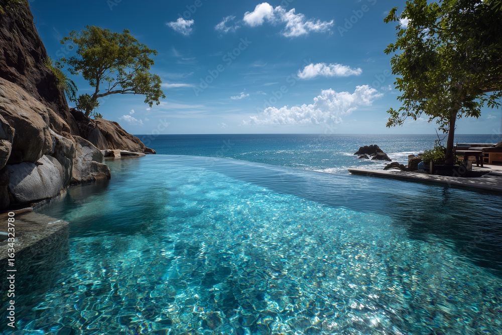 Obraz premium A beautiful pool with a tree in the background