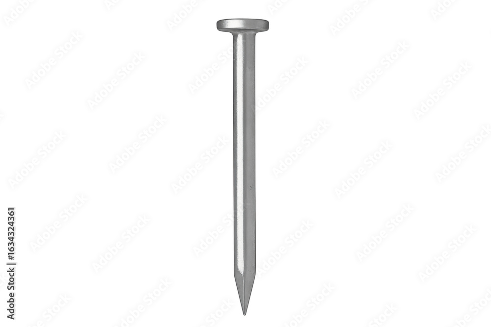 Single metal nail standing on transparent background Single metal nail standing on transparent background