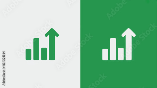 A minimalist icon design showing two identical bar graph symbols on a split background. 