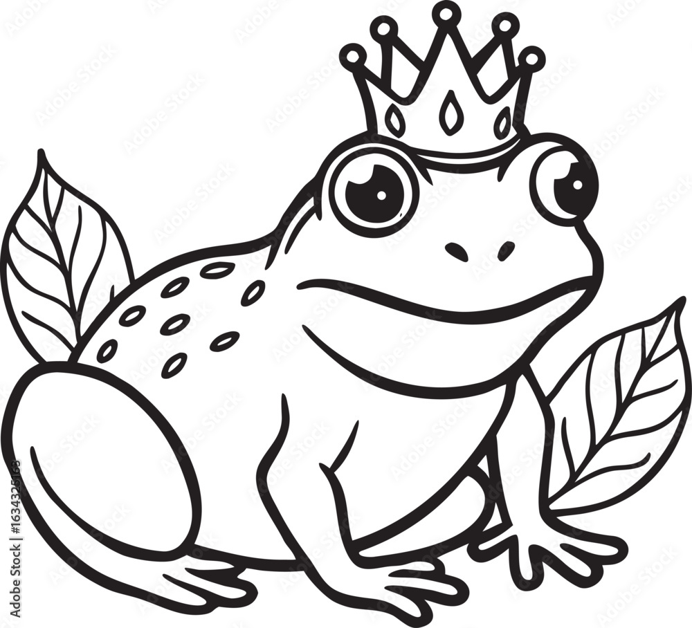 Fototapeta premium Cartoon frog wearing a crown amphibian animal