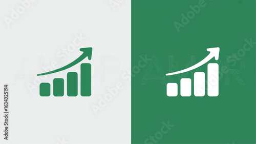 A minimalist icon design showing two identical bar graph symbols on a split background. 