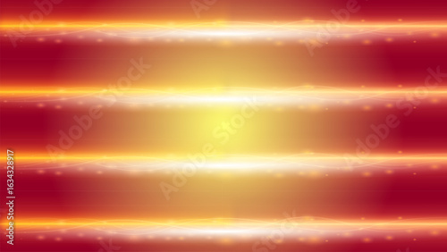 Vibrant vector background with glowing orange and yellow horizontal light beams and soft sparkles. Futuristic energy waves create a dynamic and radiant abstract atmosphere for banners or tech design.