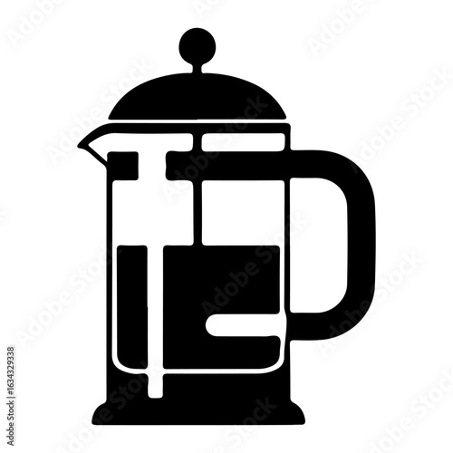 Black Silhouette of a French Press Coffee Maker on White Background beverage drink