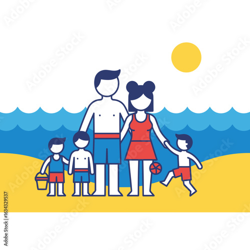 Sun, sand, and family fun! A cheerful beach day with parents and kids making waves, building dreams, and soaking up sunny memories.