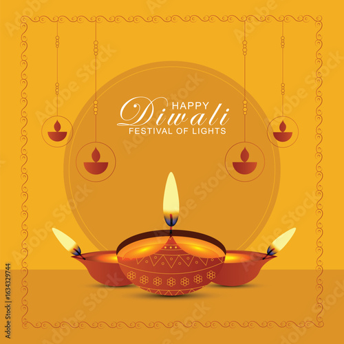 Happy Diwali - festival of lights colorful poster template design with decorative diya lamp