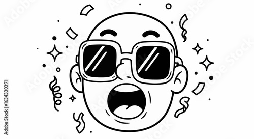 Excited face with sunglasses and confetti celebrating a joyful moment