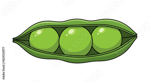 Minimalist Vector Illustration of Green Pea Pod with Three Peas in Flat Organic Style