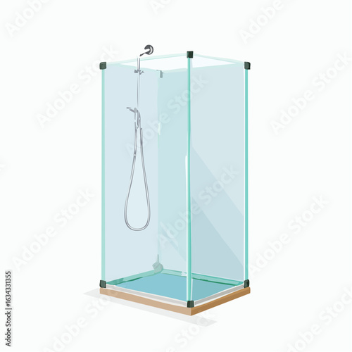 Eine gerade, rahmenlose Glasduschwand mit Halterung an einer Seite – schlicht und transparent illustriert.