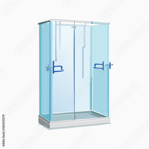Eine gerade, rahmenlose Glasduschwand mit Halterung an einer Seite – schlicht und transparent illustriert.