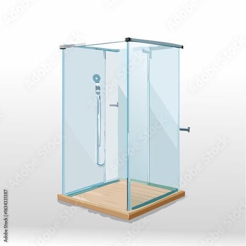 Eine gerade, rahmenlose Glasduschwand mit Halterung an einer Seite – schlicht und transparent illustriert.