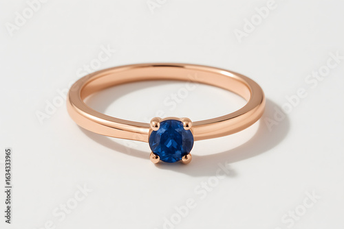 Sapphire Ring: A minimalist, elegant gold ring with a brilliant blue sapphire centerpiece, exuding luxury and romance.
