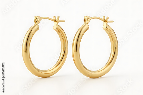 Shining Gold Hoop Earrings: A close-up shot of elegant gold hoop earrings, showcasing their polished surface and simple yet stylish design, perfect for everyday wear.