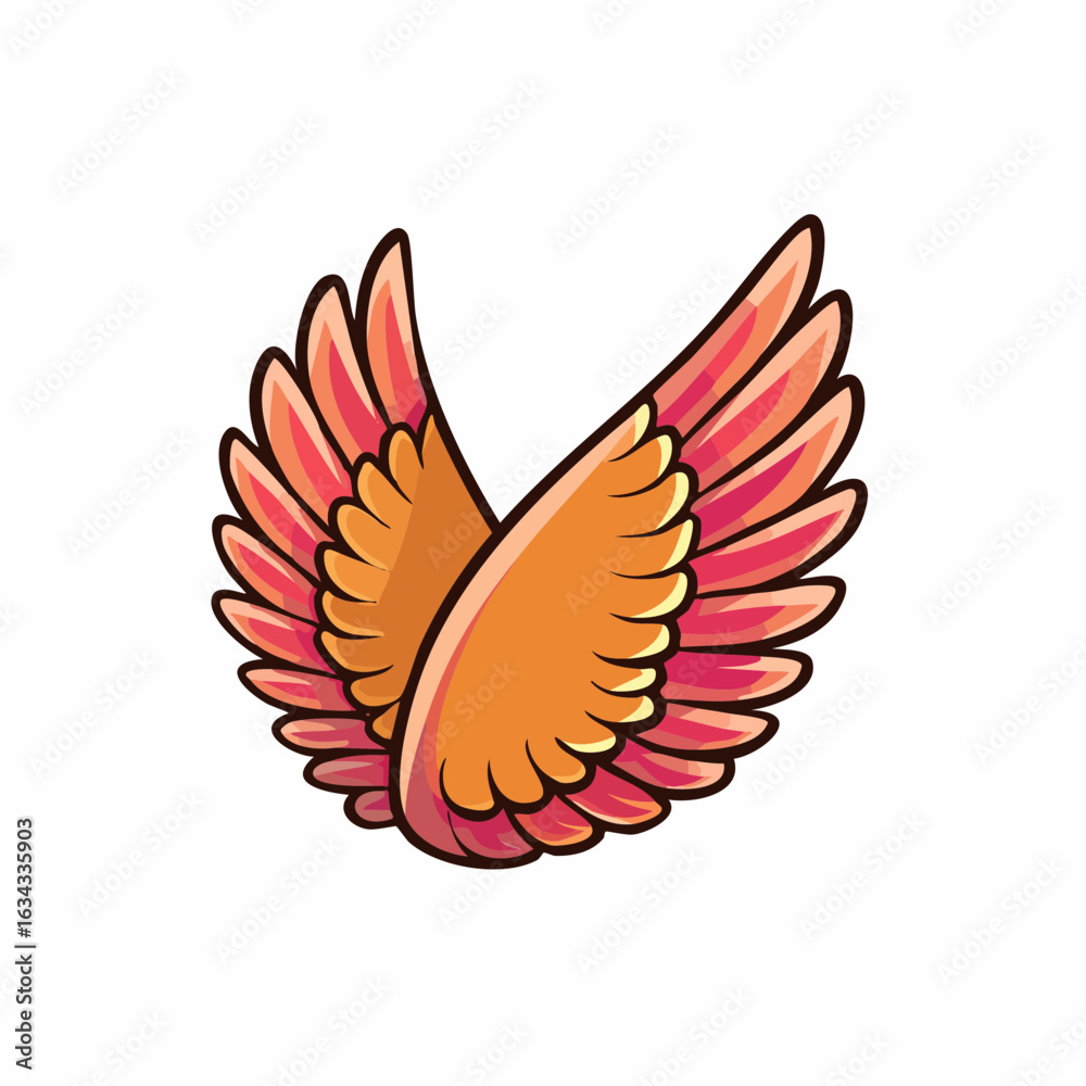 Fototapeta premium Vibrant wings vector illustration exhibiting a combination of orange and pink hues