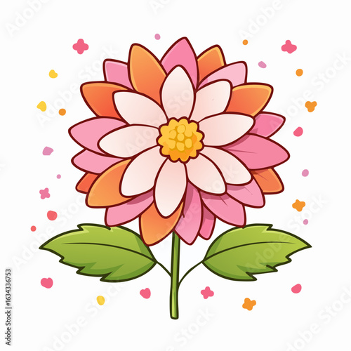 Delightful Dahlia: Cartoon Illustration of a Flower with Pink, Orange, and White Petals