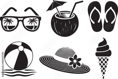 Fun summer vacation icons for travel and leisure