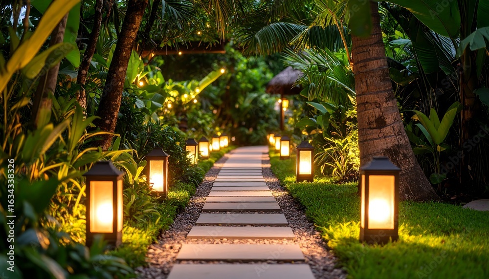 Fototapeta premium Night path in lush garden
