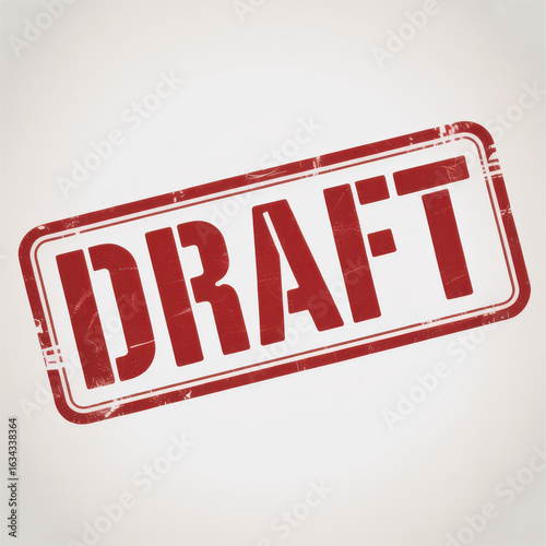 Red rubber stamp with the word D R A F T in distressed texture isolated on a transparent background draft