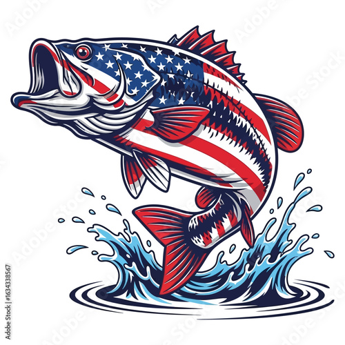 bass fish american flag fishing illustration logo vector image t shirt
