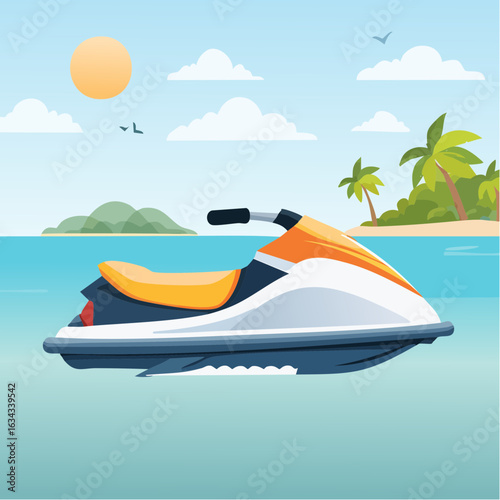 Jet Ski Adventure on Tropical Beach, Vacation on the Sea, Summer Holiday Fun