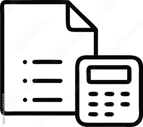 “Finance and Accounting Icons – Documents with Calculators, Dollar Signs, and Math Symbols”