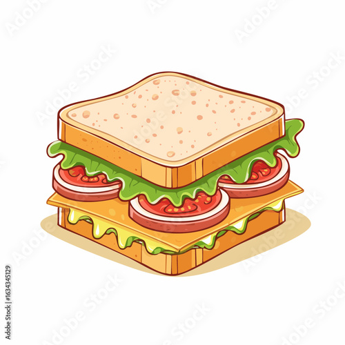 Delicious and Healthy Sandwich Illustration Featuring Fresh Tomatoes and Crisp Lettuce