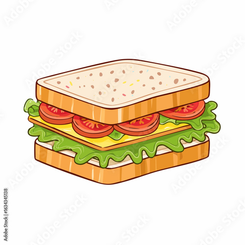 Delicious Sandwich Cartoon Illustration with Fresh Ingredients and Tasty Appearance