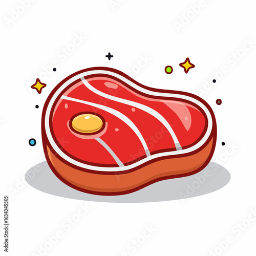 Cartoon Style Illustration of a Delicious Steak Ready to Grill with Playful Decorations