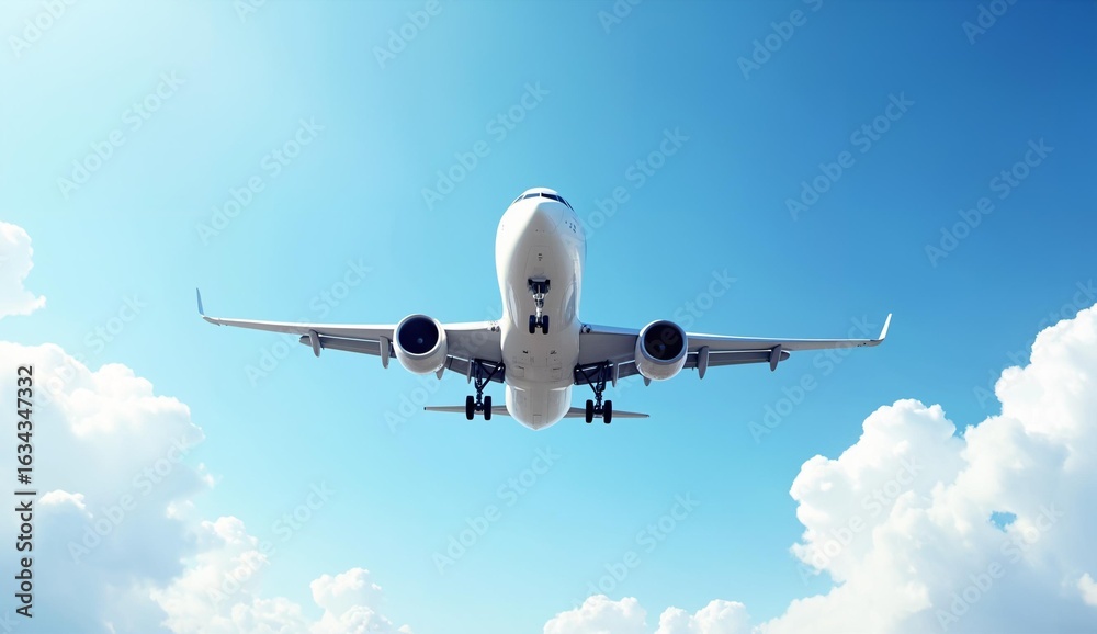 Fototapeta premium Airplane in Flight Against a Clear Sky