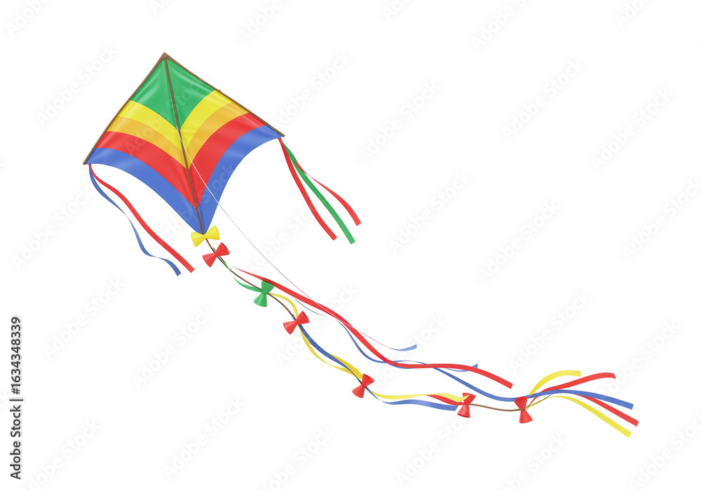 Ταπετσαρία Isolated Colorful Diamond Kite Flying with Ribbons in a Breezy Sky