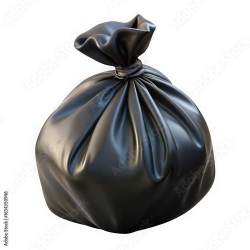 3d render of a black garbage bag isolated on transparent background