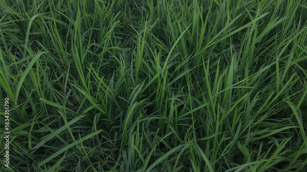 Obraz premium Dense green grass blades fill the frame. 