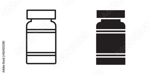 Vaccine Bottle Corona virus COVID-19 vaccine bottle line art vector icon for medical