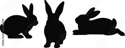 Rabbit silhouette vector set, bunny shapes in various poses, perfect for Easter design, kids crafts, clipart, decoration, stickers, cut files, and prints