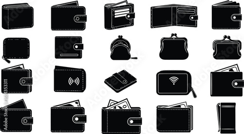 set of black silhouettes of wallets
