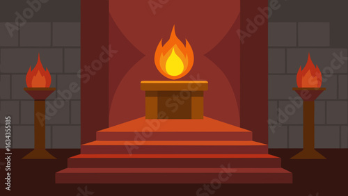 Fire Lit Podium in Medieval Castle Interior